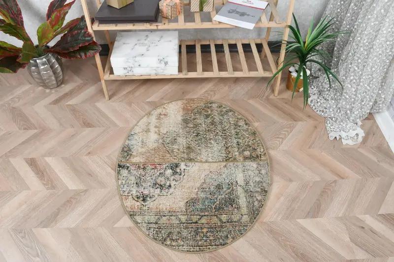 Alfombra verde naranja vibrante, diseño geométrico a rayas de 2,5x3 pies