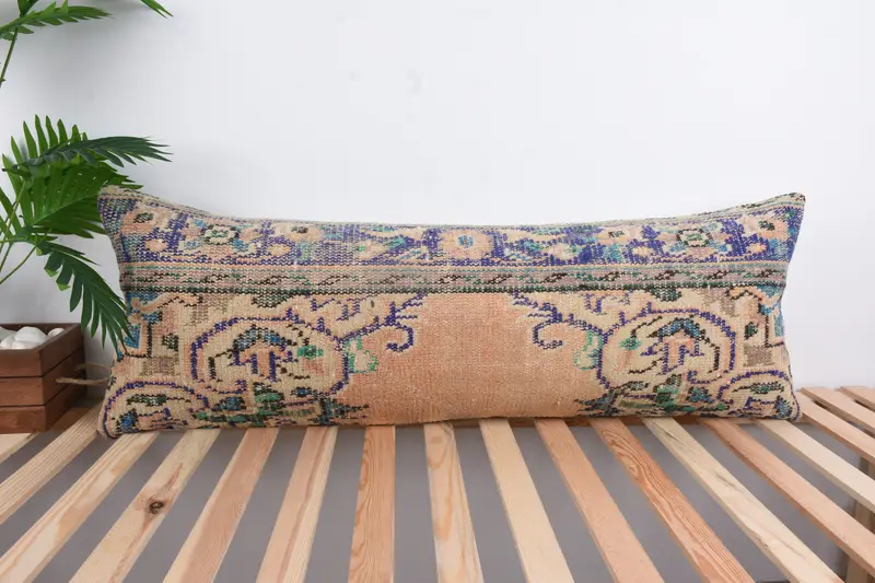 Christmas Pillow, Cushion Case, Retro Throw Pillow Sham, Throw Kilim Pillow, 16x43 Blue Pillow Sham, Interior Designer Pillow, Turkish Pillow - 1