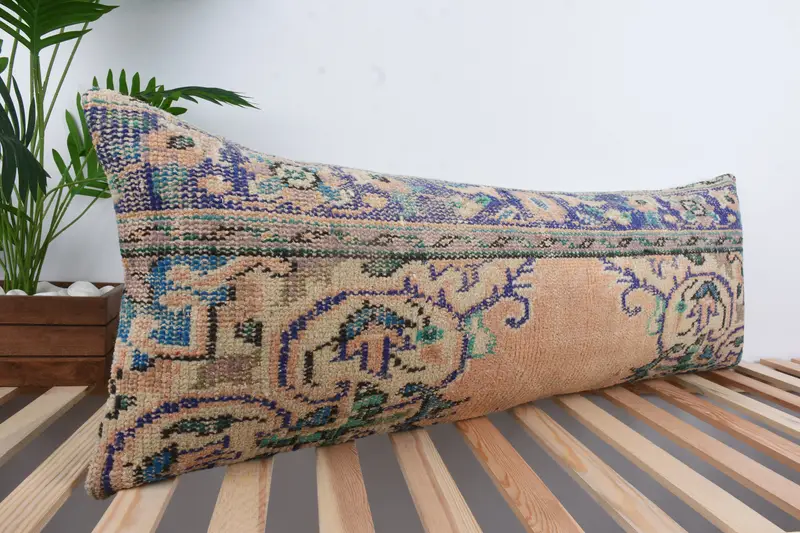 Christmas Pillow, Cushion Case, Retro Throw Pillow Sham, Throw Kilim Pillow, 16x43 Blue Pillow Sham, Interior Designer Pillow, Turkish Pillow - 4