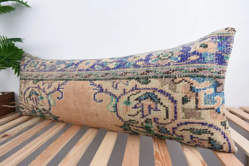 Christmas Pillow, Cushion Case, Retro Throw Pillow Sham, Throw Kilim Pillow, 16x43 Blue Pillow Sham, Interior Designer Pillow, Turkish Pillow - 5