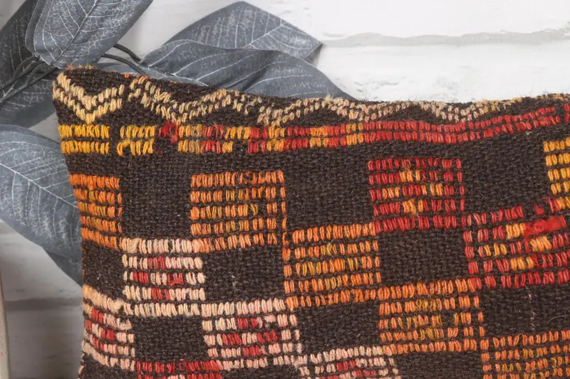 Handmade Kilim Cushion, Vintage Pillow, 8x16 Orange Pillow, Cozy Throw Cushion, Nautical Throw Pillow Case, Pillow for Couch, Pillow Cover - 2