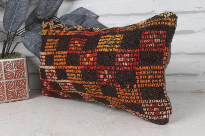 Handmade Kilim Cushion, Vintage Pillow, 8x16 Orange Pillow, Cozy Throw Cushion, Nautical Throw Pillow Case, Pillow for Couch, Pillow Cover - 3