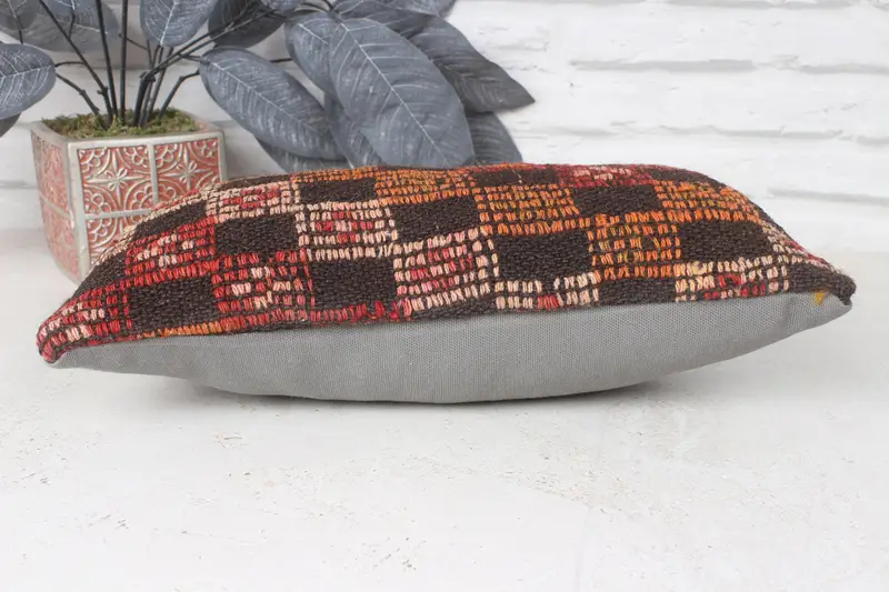 Handmade Kilim Cushion, Vintage Pillow, 8x16 Orange Pillow, Cozy Throw Cushion, Nautical Throw Pillow Case, Pillow for Couch, Pillow Cover - 5
