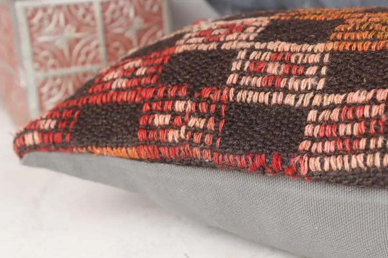 Handmade Kilim Cushion, Vintage Pillow, 8x16 Orange Pillow, Cozy Throw Cushion, Nautical Throw Pillow Case, Pillow for Couch, Pillow Cover - 7