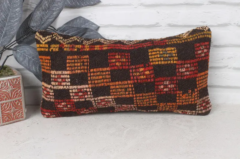 Handmade Kilim Cushion, Vintage Pillow, 8x16 Orange Pillow, Cozy Throw Cushion, Nautical Throw Pillow Case, Pillow for Couch, Pillow Cover - 1