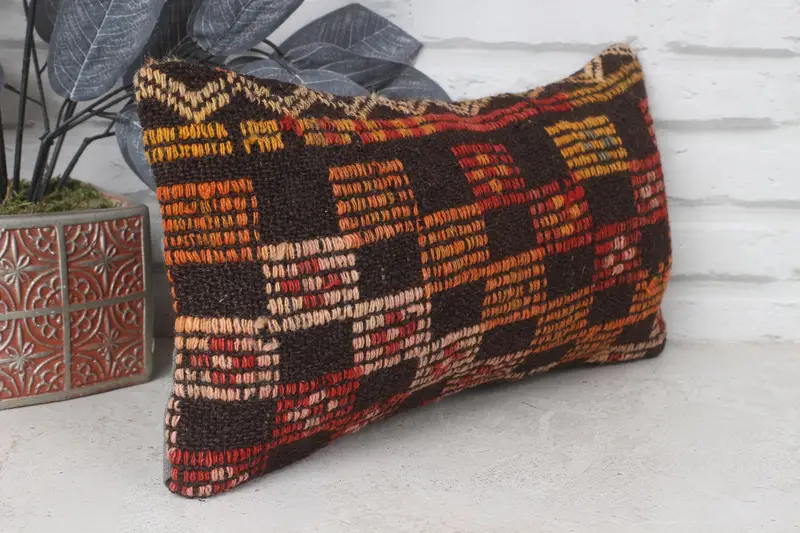 Handmade Kilim Cushion, Vintage Pillow, 8x16 Orange Pillow, Cozy Throw Cushion, Nautical Throw Pillow Case, Pillow for Couch, Pillow Cover - 4