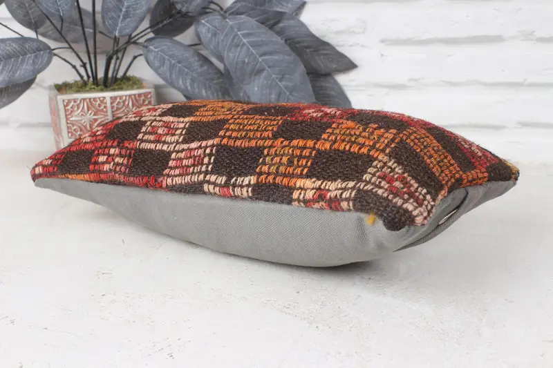 Handmade Kilim Cushion, Vintage Pillow, 8x16 Orange Pillow, Cozy Throw Cushion, Nautical Throw Pillow Case, Pillow for Couch, Pillow Cover - 6