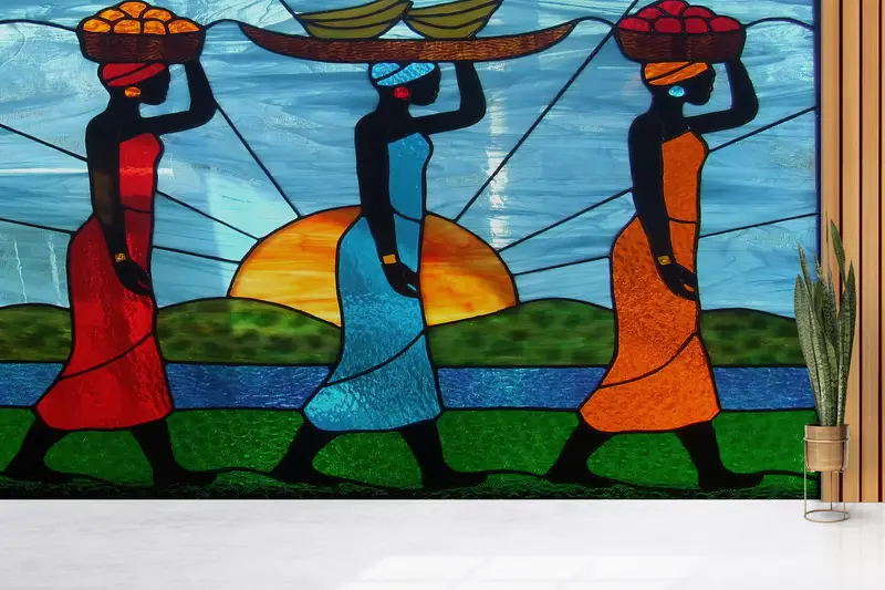 Sonderanfertigungspapier, Sonnenuntergang Wandmalerei, afrikanische Frauen -Tapepapier, 3D -Hintergrundpapier, helles Handpapier, Schwarzfrau Wandmalerei, - 2