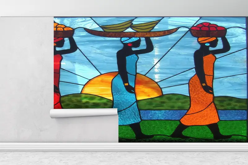 Sonderanfertigungspapier, Sonnenuntergang Wandmalerei, afrikanische Frauen -Tapepapier, 3D -Hintergrundpapier, helles Handpapier, Schwarzfrau Wandmalerei, - 10