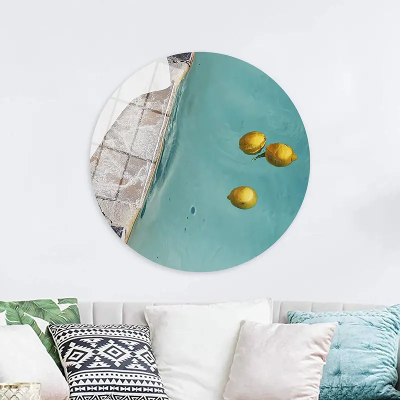 ミニマルサマーキャンバス: レモンと泳ぐ - トレンディなアートプリント