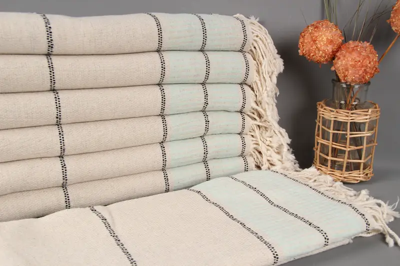 Embroidered Beach Towel Turkish Cotton Mint Striped, 40x71 Inches