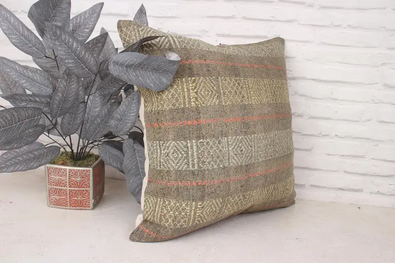 20x20 Yellow Cushion, Pillow for Sofa, Wool Kilim Pillow Pillow Case, Cushion Cover, Interior Designer Pillow, Turkish Kilim Pillow - 3