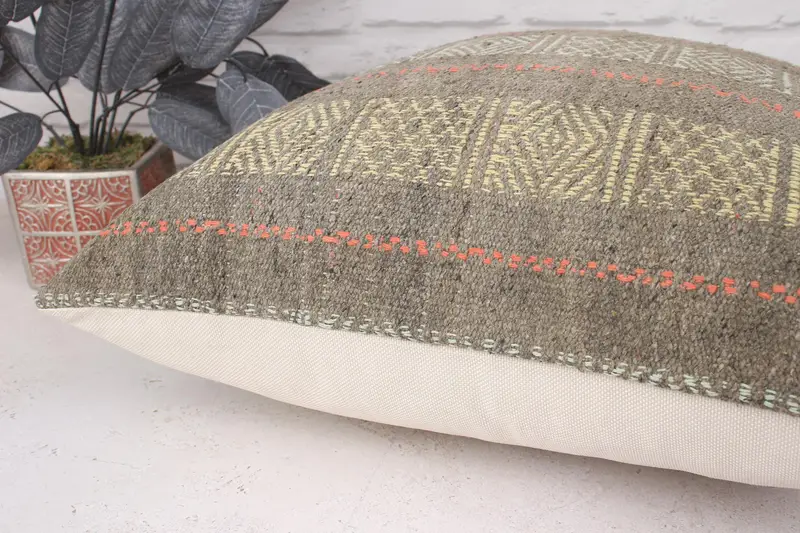 20x20 Yellow Cushion, Pillow for Sofa, Wool Kilim Pillow Pillow Case, Cushion Cover, Interior Designer Pillow, Turkish Kilim Pillow - 6