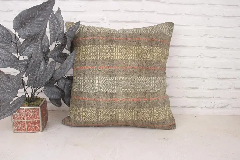 20x20 Yellow Cushion, Pillow for Sofa, Wool Kilim Pillow Pillow Case, Cushion Cover, Interior Designer Pillow, Turkish Kilim Pillow - 1