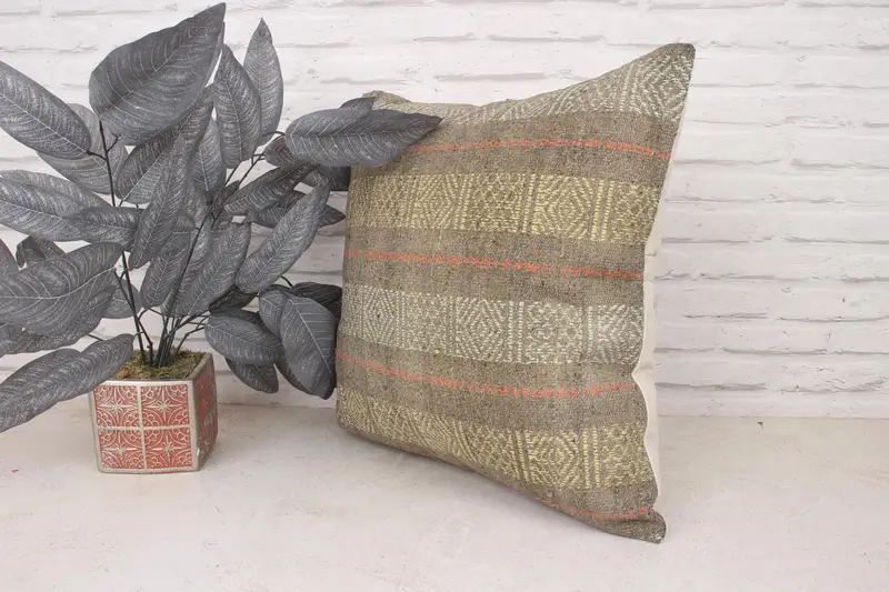 20x20 Yellow Cushion, Pillow for Sofa, Wool Kilim Pillow Pillow Case, Cushion Cover, Interior Designer Pillow, Turkish Kilim Pillow - 4