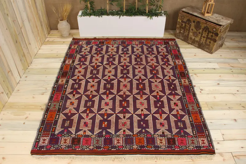 Handmade Blue Southwestern Rug, 5.1x7.9 ft Elegant Decor