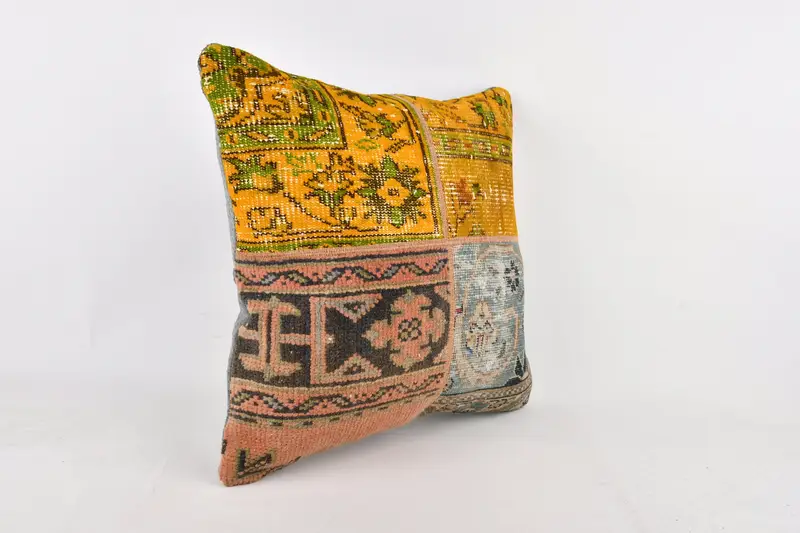 Shabby Chic Cushion Case, Vintage Kilim Pillow, Home Decor Pillow, 24x24 Yellow Pillow Case, Interior Designer Pillow, Cushion Case - 2