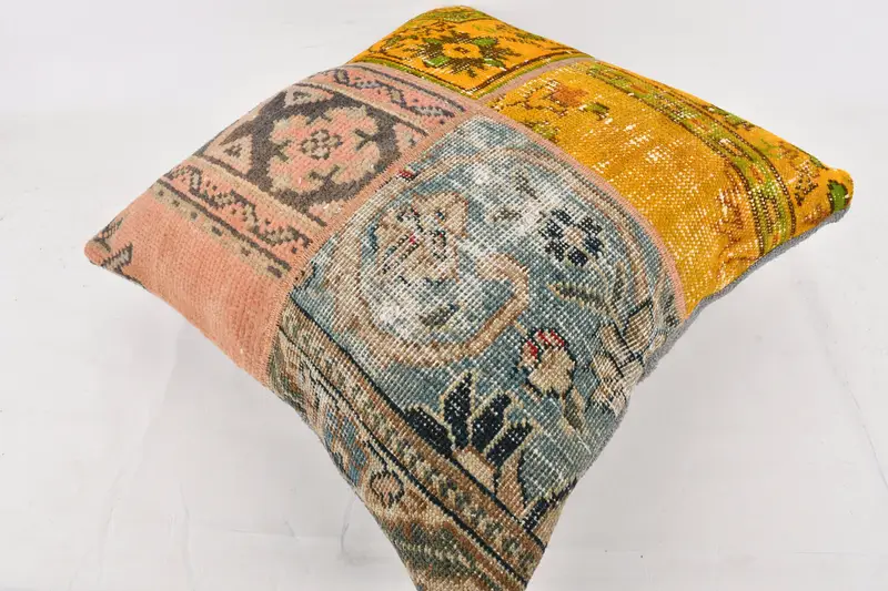 Shabby Chic Cushion Case, Vintage Kilim Pillow, Home Decor Pillow, 24x24 Yellow Pillow Case, Interior Designer Pillow, Cushion Case - 6