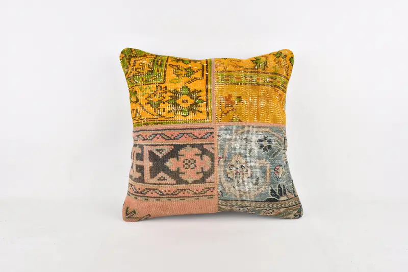 Shabby Chic Cushion Case, Vintage Kilim Pillow, Home Decor Pillow, 24x24 Yellow Pillow Case, Interior Designer Pillow, Cushion Case - 1