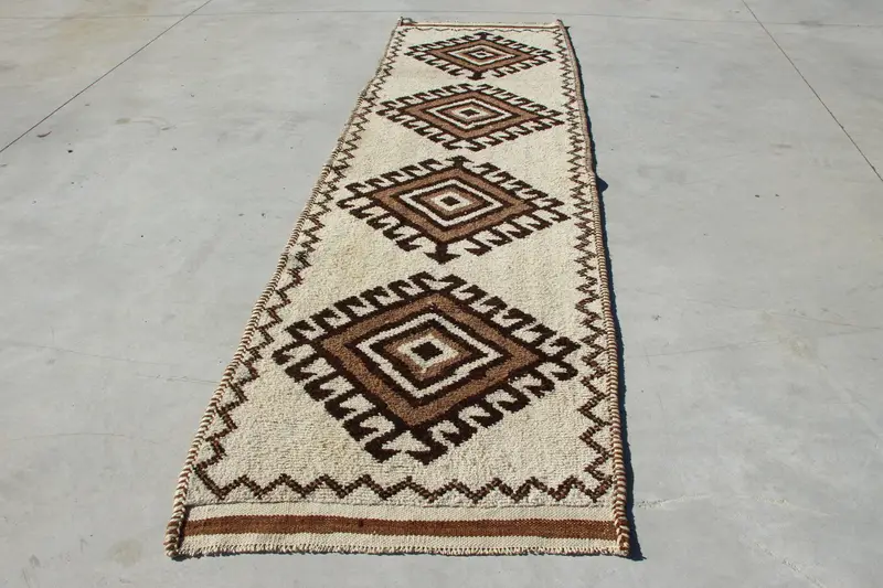 Türk 3.2x11.5 ft Halı, Runner Vintage Halı, Kahverengi Yün Halı - 1