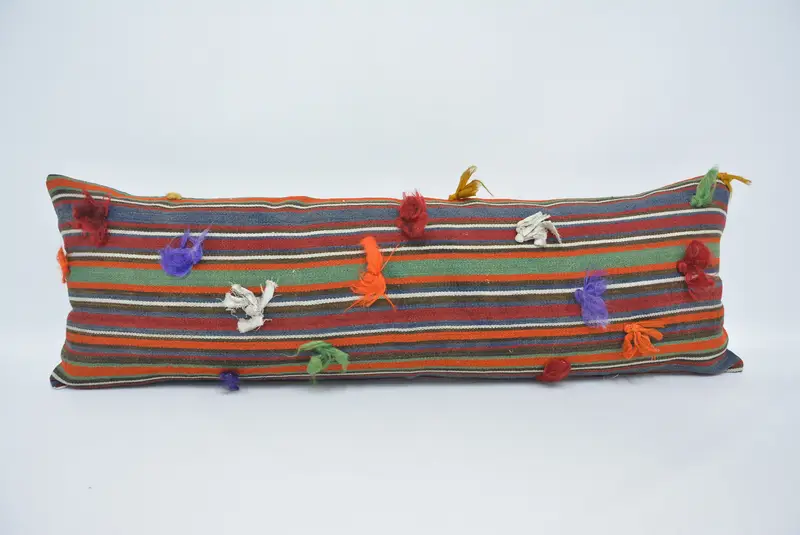 Rot-grün gestreiftes Wurfkissen, 16x48 handgemachter Hanfbezug