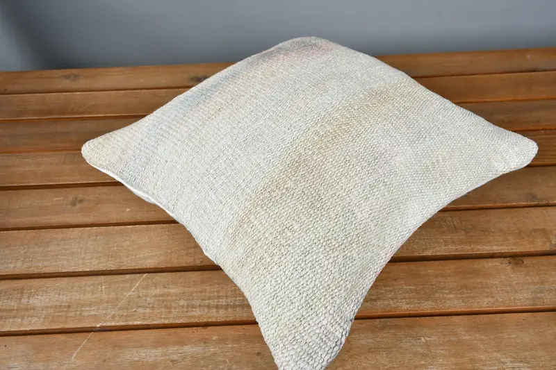 Boho Pillow, Ethnical Kilim Rug Pillow, Cushion, Comfy Throw Pillow, Kilim Pillow, Natural Pillow Cover, 14x14 Beige Cushion - 2