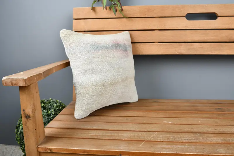 Boho Pillow, Ethnical Kilim Rug Pillow, Cushion, Comfy Throw Pillow, Kilim Pillow, Natural Pillow Cover, 14x14 Beige Cushion - 1