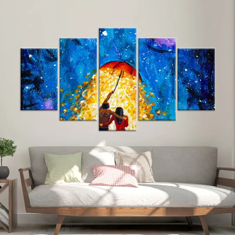 Paar verliebt unter Regenschirm, romantisches Paar Wandkunst, schöne Wandkunst, romantische Leinwand, Valentinstag Geschenk, Sternenhimmelwandkunst, - 5