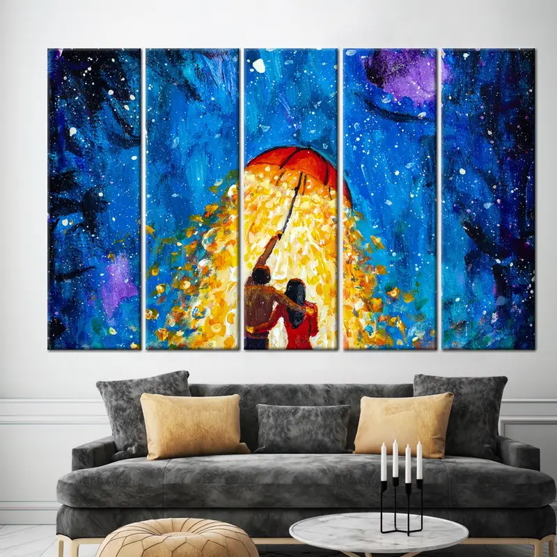 Paar verliebt unter Regenschirm, romantisches Paar Wandkunst, schöne Wandkunst, romantische Leinwand, Valentinstag Geschenk, Sternenhimmelwandkunst, - 4