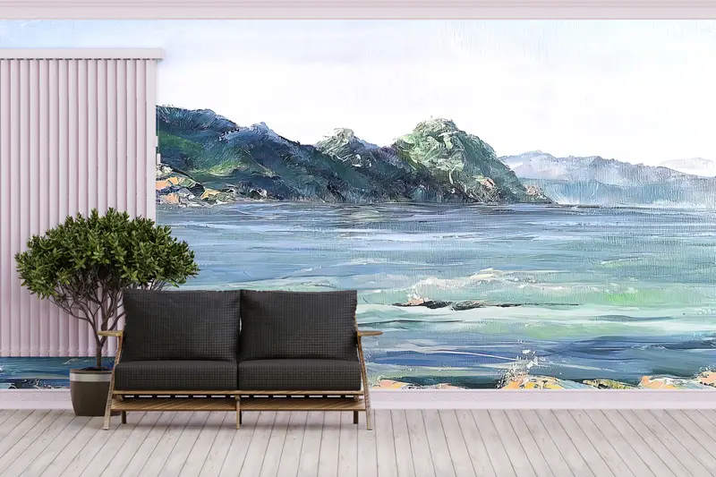Zarif Baskılı Deniz Manzarası Duvar Kağıdı: Modern Soyut Doğa Dekoru