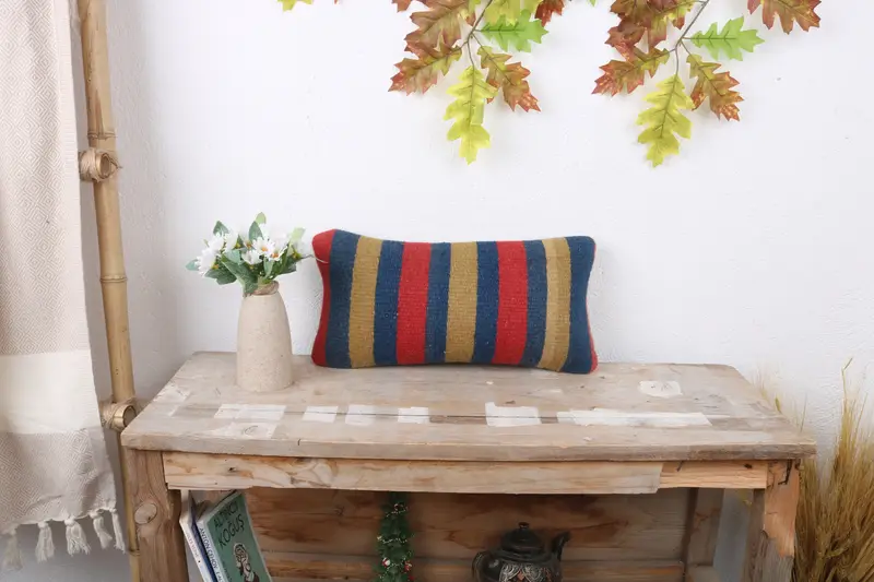 Bohemian Cushion Pillow Case, Couch Pillow Cover, Antique Pillows, Boho Pillow Sham Cover, Cushion, 8x16 Red Cushion Case, Kilim Pillow Cover - 1