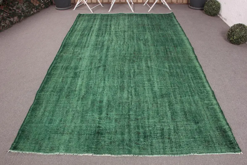 Handgefertigter grüner Teppich, 5,4 x 8,8 Fuß, florales und geometrisches Design