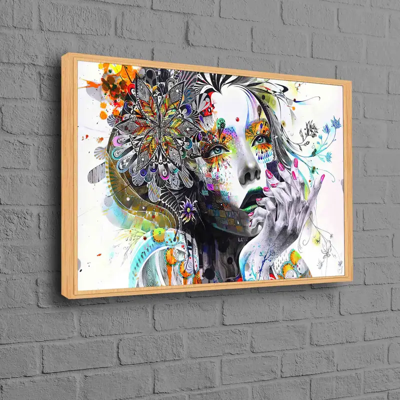 現代の女性のポートレート: カラフルな抽象的なキャンバス プリント