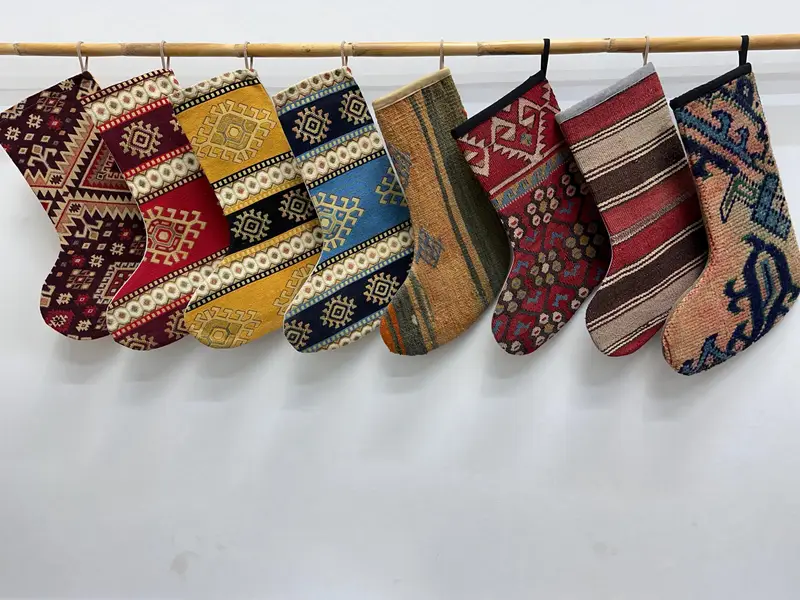 Festive 6-Inch Christmas Ornaments Pattern Stocking, Cozy Holiday Charm Stocking