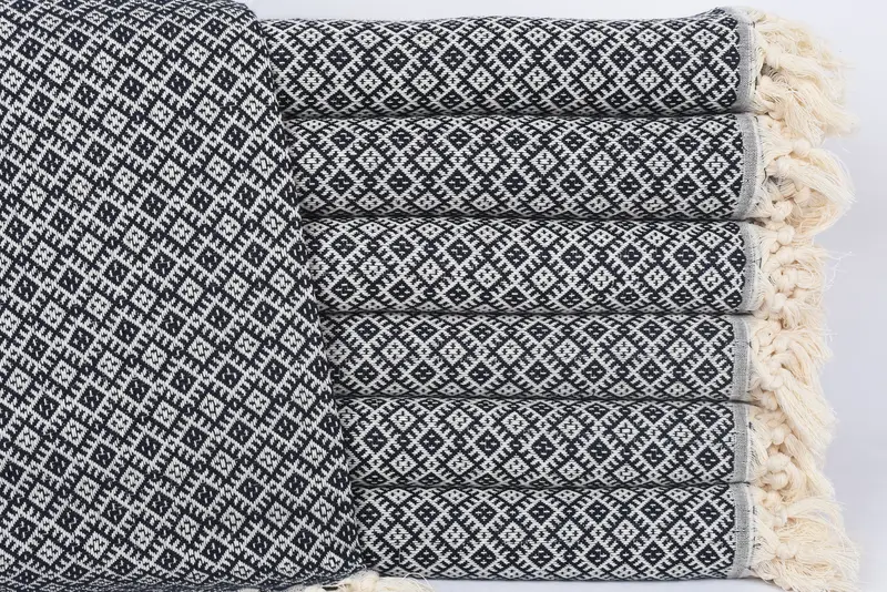 Monogram Beach Towel Organic Cotton Navy Diamond, 70x40 Inches