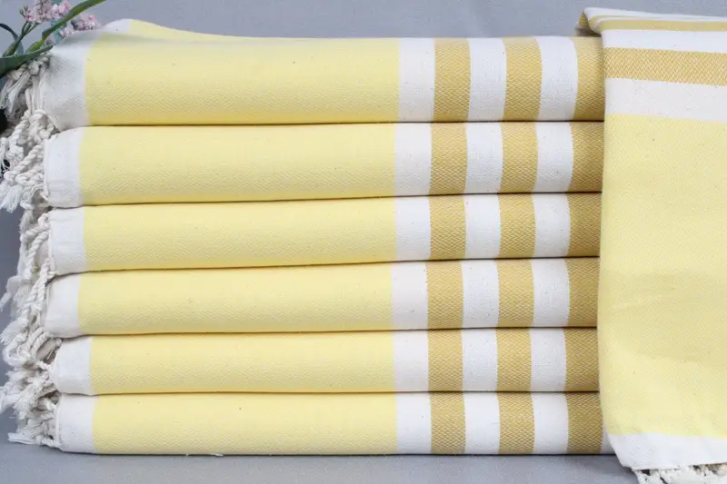 Beach Towel Monogram Mustard-Yellow Striped Turkish Cotton, 40x71 Inches