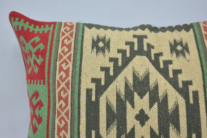 Kilim Pillow Cover, Pillow, Home Decor Pillow, Boho Chic Pillow Sham, Boho Pillow Sham Cover, Wholesale Pillow Sham, 20x28 Green Pillow Sham - 2