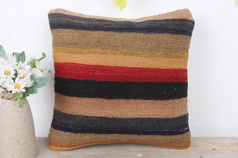 Vintage Kilim Throw Pillow, Cozy Throw Pillow Cover, Kilim Pillow, Cushion Cover, Handmade Kilim Cushion, 12x12 Red Cushion Case - 2