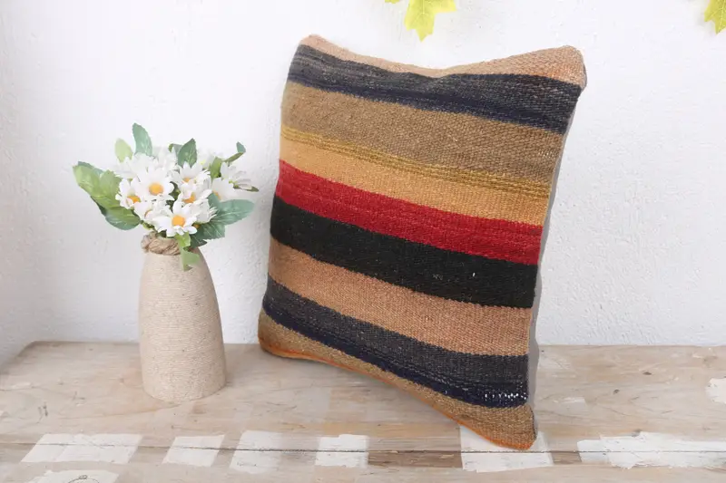 Vintage Kilim Throw Pillow, Cozy Throw Pillow Cover, Kilim Pillow, Cushion Cover, Handmade Kilim Cushion, 12x12 Red Cushion Case - 4