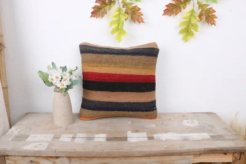 Vintage Kilim Throw Pillow, Cozy Throw Pillow Cover, Kilim Pillow, Cushion Cover, Handmade Kilim Cushion, 12x12 Red Cushion Case - 1