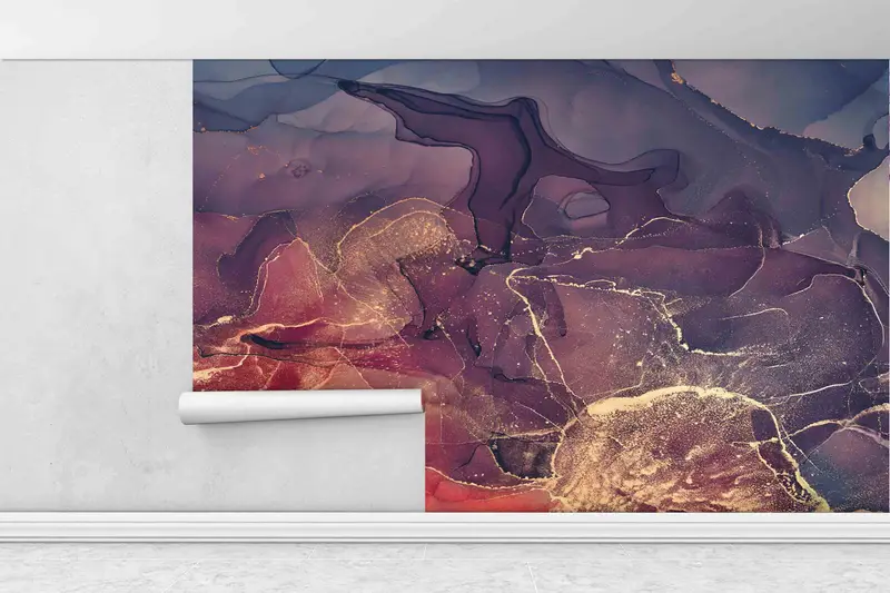 Stylish 3D Wallpaper, Wallpaper Border, Red Purple Marble Art, Gold Marble Mural, Personalized Wallpaper, Modern Wall Paper, Peel and Stick, - 1