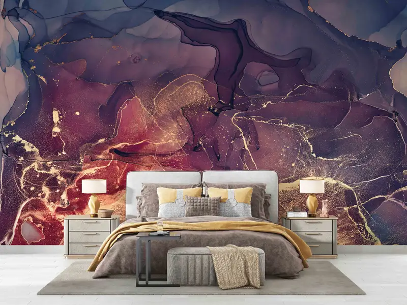 Stylish 3D Wallpaper, Wallpaper Border, Red Purple Marble Art, Gold Marble Mural, Personalized Wallpaper, Modern Wall Paper, Peel and Stick, - 4