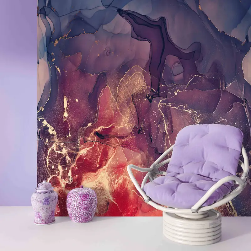 Stylish 3D Wallpaper, Wallpaper Border, Red Purple Marble Art, Gold Marble Mural, Personalized Wallpaper, Modern Wall Paper, Peel and Stick, - 5