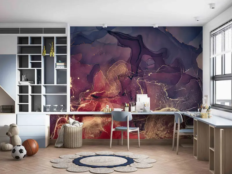 Stylish 3D Wallpaper, Wallpaper Border, Red Purple Marble Art, Gold Marble Mural, Personalized Wallpaper, Modern Wall Paper, Peel and Stick, - 7