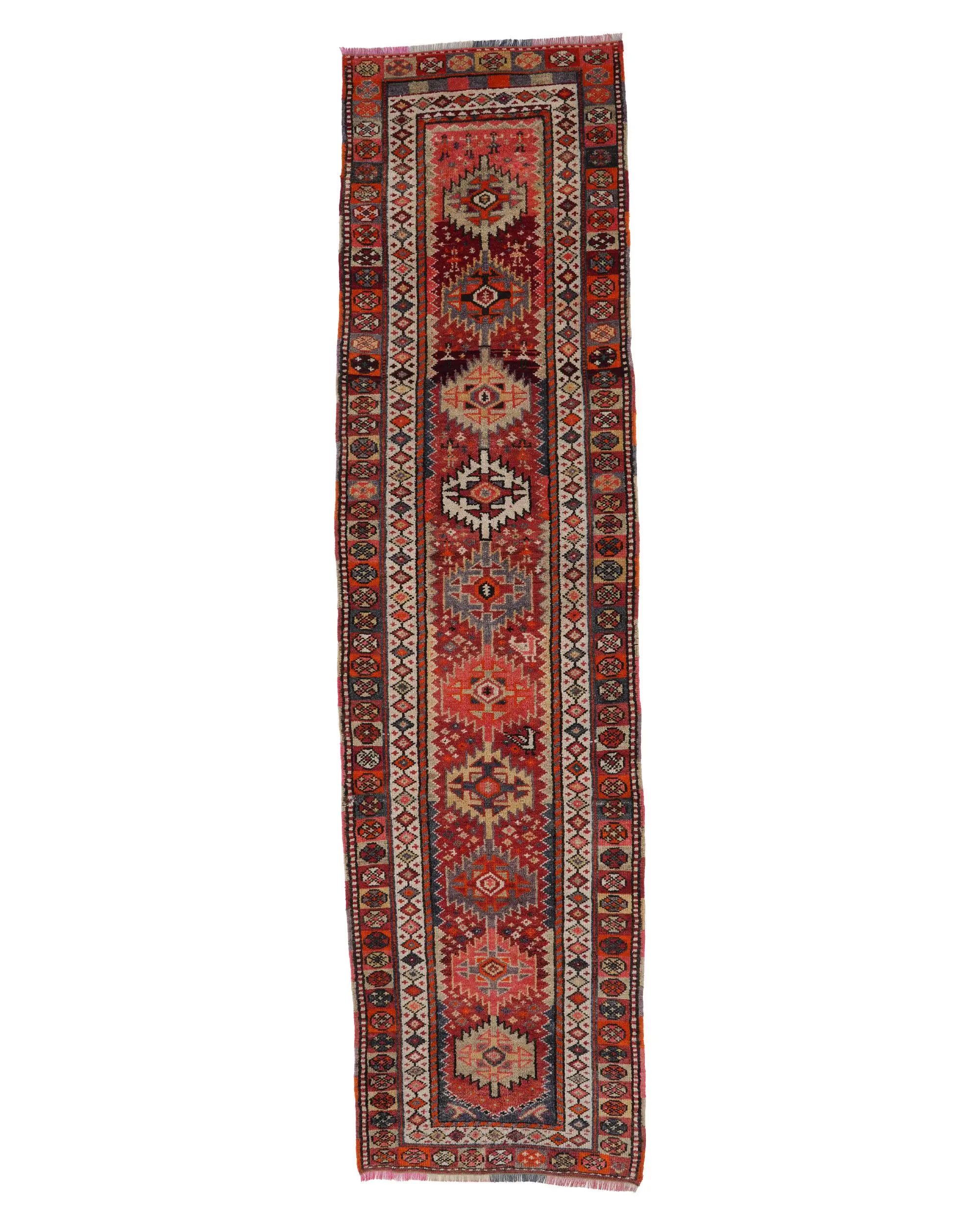 3x11.6 ft Vintage Rug, Turkish Runner Rug, Red Blue Ikat Wool Rug - 1