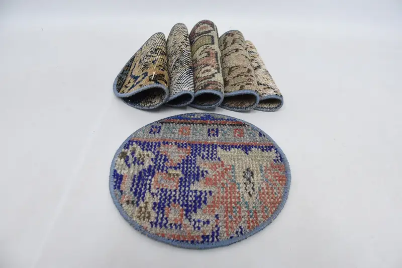 Manteles individuales con estampado bohemio, círculos azules y rojos, algodón y lana