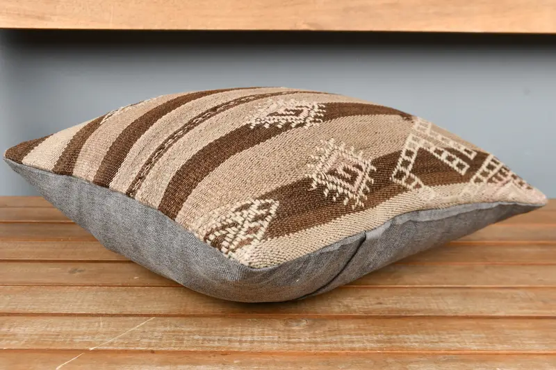 Meditation Pillow Cover, Vintage Pillow, Pillow for Sofa, Boho Chic Cushion Cover, Cushion, 16x16 Brown Pillow Case, Kilim Cushion Sham - 3
