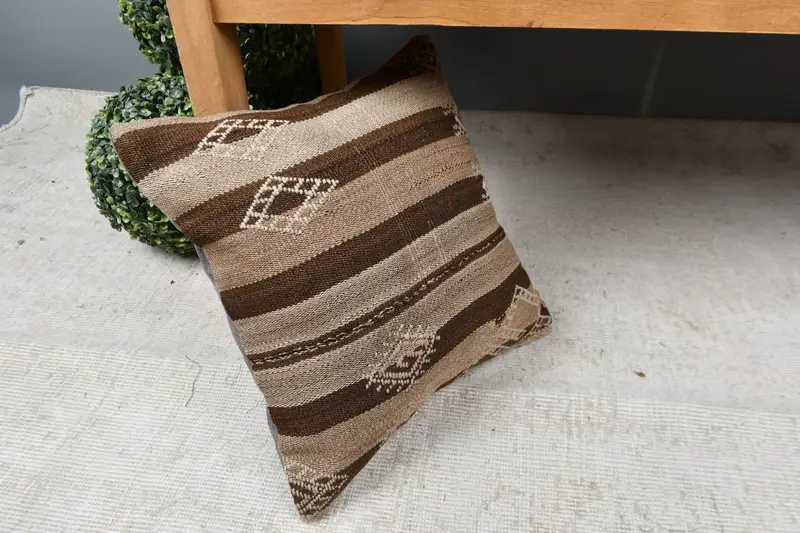 Meditation Pillow Cover, Vintage Pillow, Pillow for Sofa, Boho Chic Cushion Cover, Cushion, 16x16 Brown Pillow Case, Kilim Cushion Sham - 7