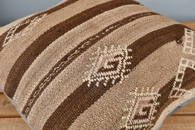 Meditation Pillow Cover, Vintage Pillow, Pillow for Sofa, Boho Chic Cushion Cover, Cushion, 16x16 Brown Pillow Case, Kilim Cushion Sham - 4