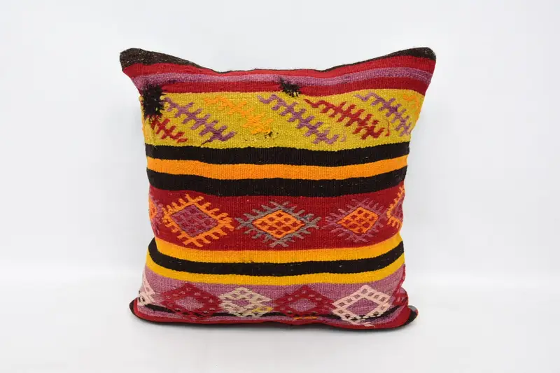 Vintage Square Cushion Cover, 24x24 inch Red Outdoor Antique Pillow Cover - 1